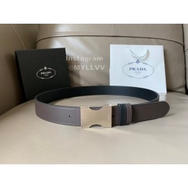 Prada Black Leather Silver Metal Swivel Buckle Belt For Men