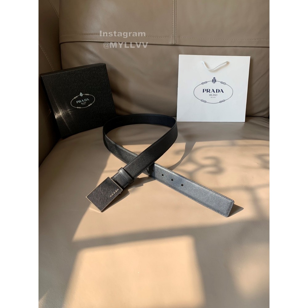 Prada Saffiano Leather Square Buckle 34mm Leisure Belt For Men