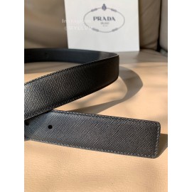 Prada Saffiano Leather Square Buckle 34mm Leisure Belt For Men