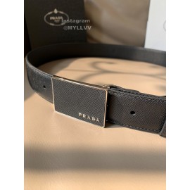 Prada Saffiano Leather Square Buckle 34mm Leisure Belt For Men
