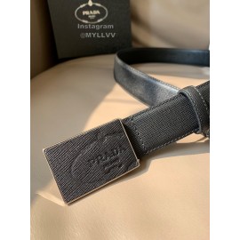 Prada Black Saffiano Leather Square Buckle 34mm Leisure Belt 