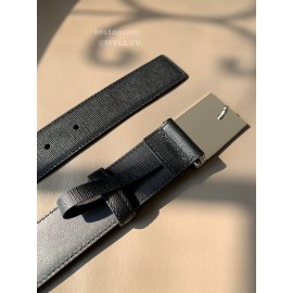 Prada Black Saffiano Leather Square Buckle 34mm Leisure Belt 