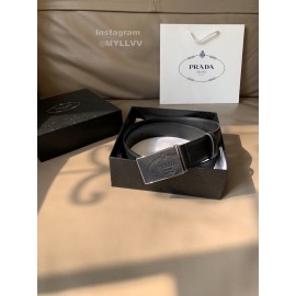 Prada Black Saffiano Leather Square Buckle 34mm Leisure Belt 