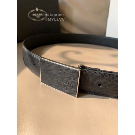 Prada Black Saffiano Leather Square Buckle 34mm Leisure Belt 