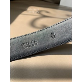 Prada Black Saffiano Leather Square Buckle 34mm Leisure Belt 