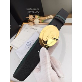 Prada Black Saffiano Calf Leather Gold Oval Buckle 35mm Belt For Men