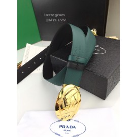 Prada Black Saffiano Calf Leather Gold Oval Buckle 35mm Belt For Men