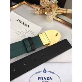Prada Black Saffiano Calf Leather Gold Oval Buckle 35mm Belt For Men