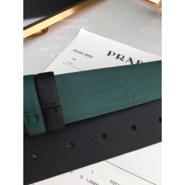 Prada Black Saffiano Calf Leather Gold Oval Buckle 35mm Belt For Men