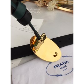 Prada Black Saffiano Calf Leather Gold Oval Buckle 35mm Belt For Men