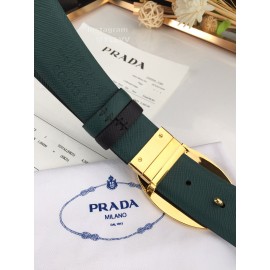 Prada Black Saffiano Calf Leather Gold Oval Buckle 35mm Belt For Men