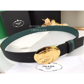 Prada Black Saffiano Calf Leather Gold Oval Buckle 35mm Belt For Men