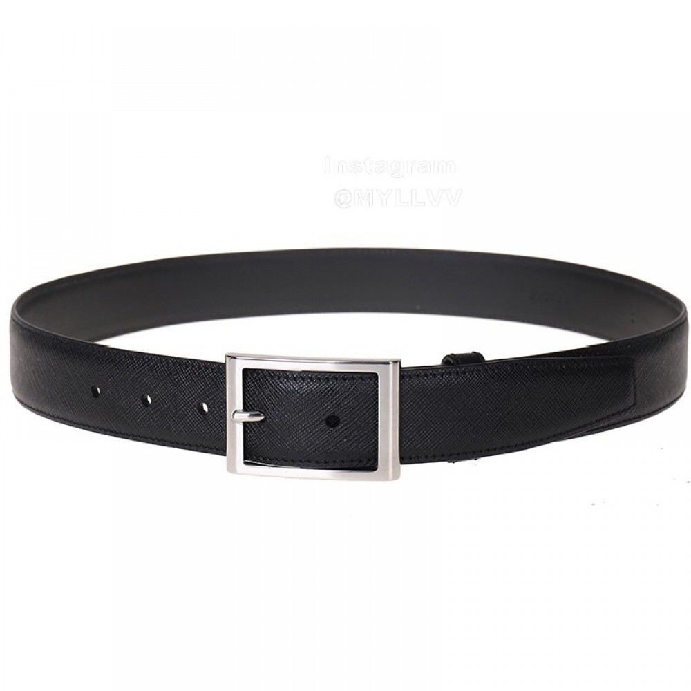 Prada Saffiano Leather Steel Pin Buckle 34mm Belt For Men 