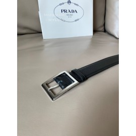 Prada Saffiano Leather Steel Pin Buckle 34mm Belt For Men 