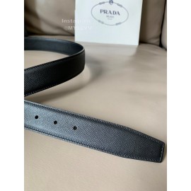 Prada Saffiano Leather Steel Pin Buckle 34mm Belt For Men 