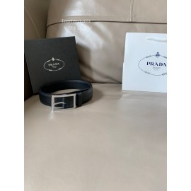Prada Saffiano Leather Steel Pin Buckle 34mm Belt For Men 