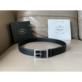 Prada Saffiano Leather Steel Pin Buckle 34mm Belt For Men 