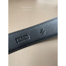 Prada Saffiano Leather Steel Pin Buckle 34mm Belt For Men 