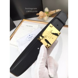 Prada Saffiano Leather Square Buckle 37mm Belt For Men Black