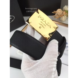 Prada Saffiano Leather Square Buckle 37mm Belt For Men Black