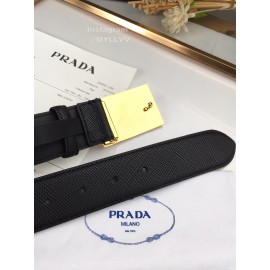 Prada Saffiano Leather Square Buckle 37mm Belt For Men Black