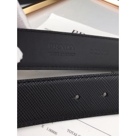 Prada Saffiano Leather Square Buckle 37mm Belt For Men Black