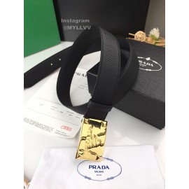 Prada Saffiano Leather Square Buckle 37mm Belt For Men Black
