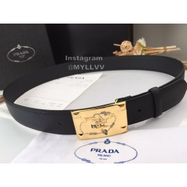 Prada Saffiano Leather Square Buckle 37mm Belt For Men Black