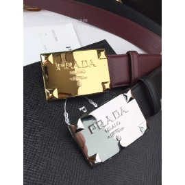 Prada Saffiano Leather Square Buckle 37mm Belt For Men Black