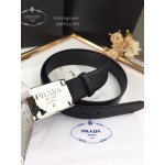 Prada Saffiano Leather Square Silver Buckle 37mm Belt For Men