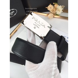 Prada Saffiano Leather Square Silver Buckle 37mm Belt For Men