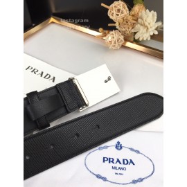 Prada Saffiano Leather Square Silver Buckle 37mm Belt For Men
