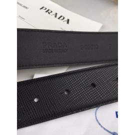 Prada Saffiano Leather Square Silver Buckle 37mm Belt For Men