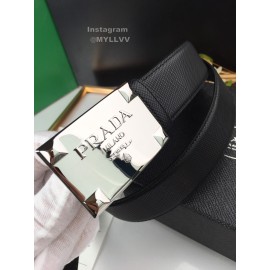 Prada Saffiano Leather Square Silver Buckle 37mm Belt For Men
