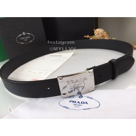 Prada Saffiano Leather Square Silver Buckle 37mm Belt For Men