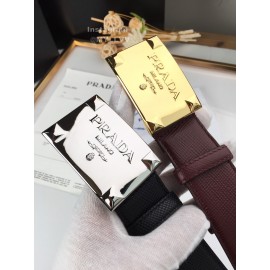 Prada Saffiano Leather Square Silver Buckle 37mm Belt For Men