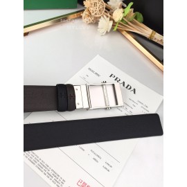 Prada Leather Palladium Plated Buckle 35mm Belt Coffee