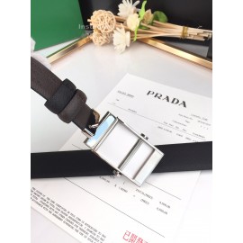 Prada Leather Palladium Plated Buckle 35mm Belt Coffee