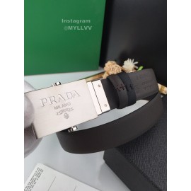 Prada Leather Palladium Plated Buckle 35mm Belt Coffee