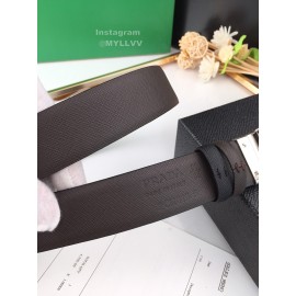 Prada Leather Palladium Plated Buckle 35mm Belt Coffee