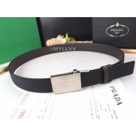 Prada Leather Palladium Plated Buckle 35mm Belt Coffee