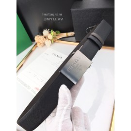 Prada Coffee Leather Palladium Plated Buckle 35mm Belt