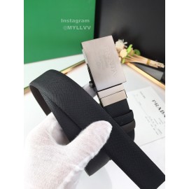 Prada Coffee Leather Palladium Plated Buckle 35mm Belt