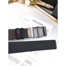 Prada Coffee Leather Palladium Plated Buckle 35mm Belt