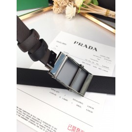 Prada Coffee Leather Palladium Plated Buckle 35mm Belt