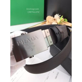Prada Coffee Leather Palladium Plated Buckle 35mm Belt