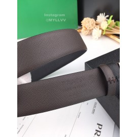 Prada Coffee Leather Palladium Plated Buckle 35mm Belt