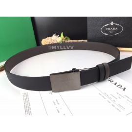 Prada Coffee Leather Palladium Plated Buckle 35mm Belt