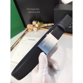 Prada Leather Palladium Plated Buckle 35mm Belt Navy