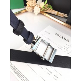 Prada Leather Palladium Plated Buckle 35mm Belt Navy